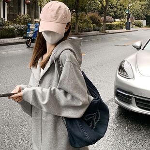 爵士舞辣妹y2k上衣女嘻哈街舞宽松韩版春秋薄款连帽卫衣拉链外套