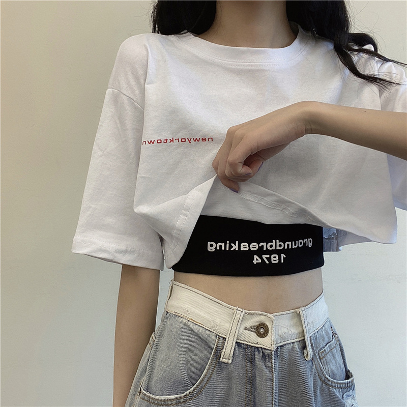 短款叠穿背心T恤两件套女宽松