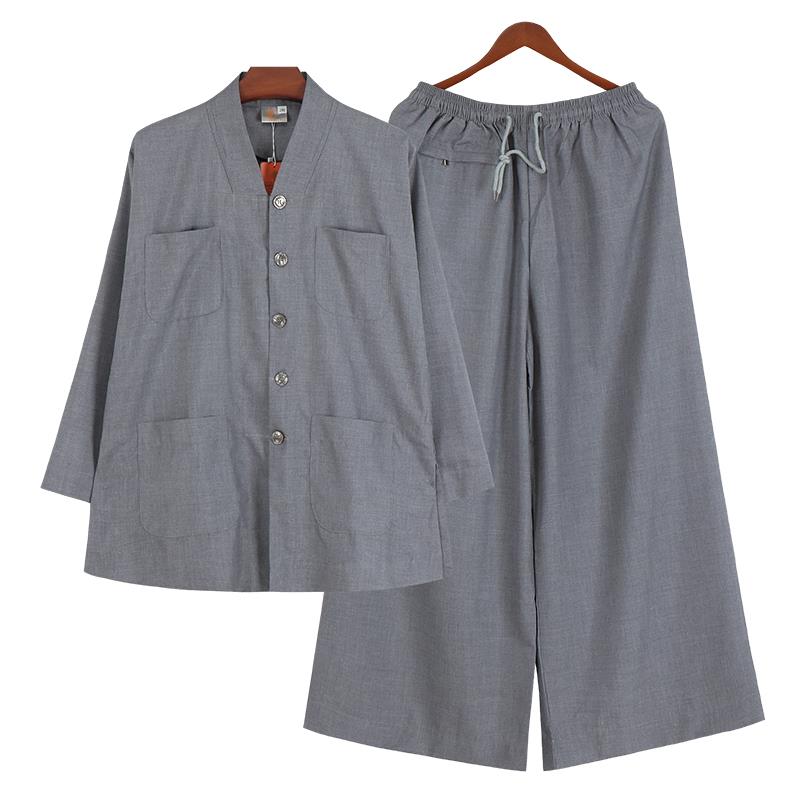 新僧服平纹棉布春秋短褂出家师父和尚服装男女款小褂大裤脚套装