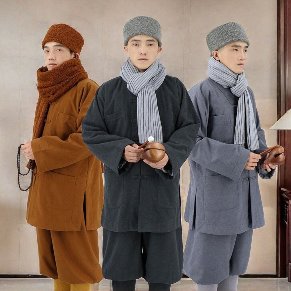 新款出家人冬季僧服毛呢加绒短褂套装男女师傅同款禅修服和尚尼姑
