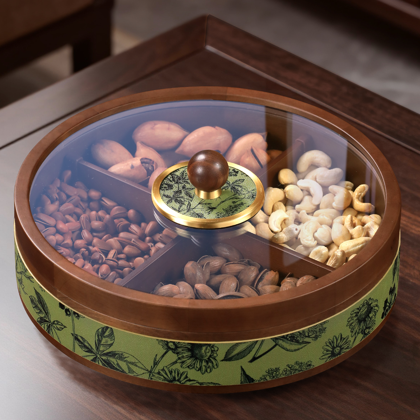 实木干果盒新中式高颜值家用客厅茶几水果盘坚果零食旋转高端精致