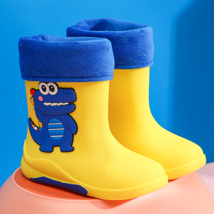 儿童雨鞋男童冬季卡通保暖外穿防滑踩水毛绒小孩软底中大童防水鞋