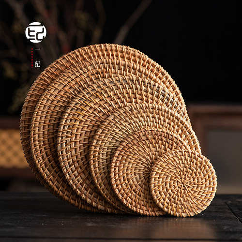手工日式越南秋藤编家用茶具杯托