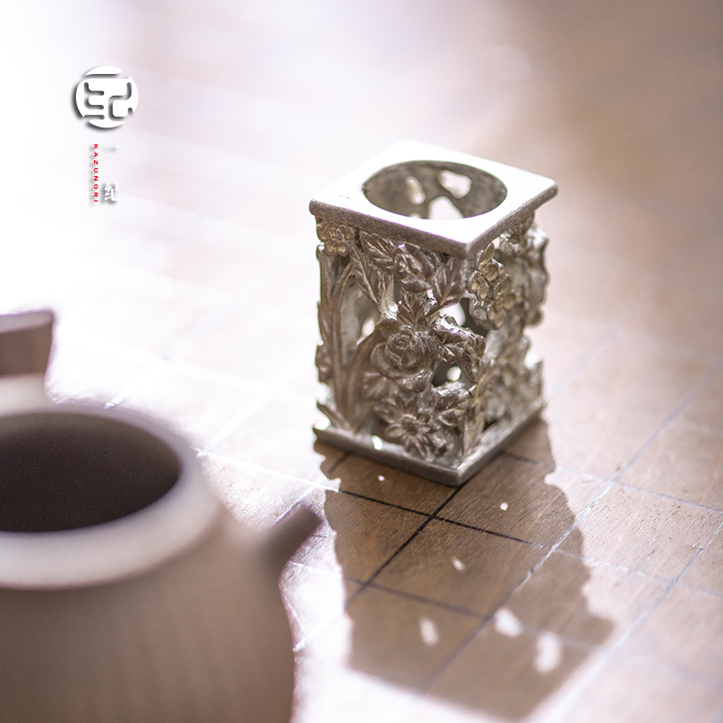 手工锡制梅花盖置家用紫砂茶壶盖碗茶盖置托茶道摆件镇纸茶宠搁置