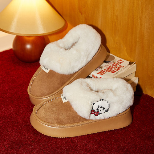 拖鞋女秋冬mikko厚底加绒可外穿毛毛雪地靴