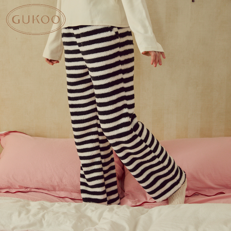 Gukoo/果壳睡裤女冬款横黑白条纹居家睡裤
