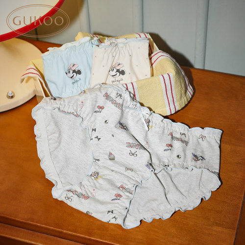 Gukoo/果壳【10A抗菌纯棉裆】内裤女米奇家族联名卡通印花3条装