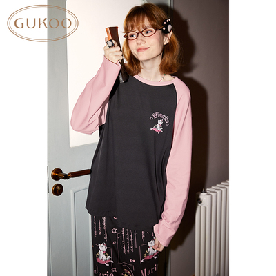 Gukoo/果壳睡衣女春秋款玛丽猫长袖家居服套装