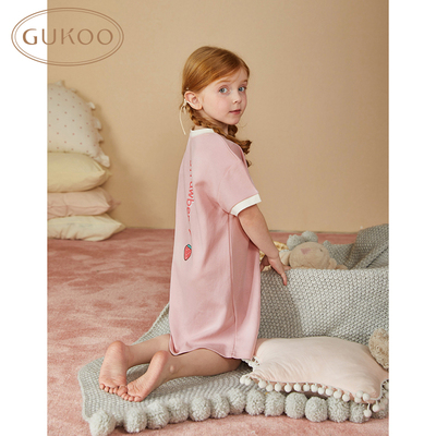 儿童睡衣女童夏款可爱草莓印花纯棉短袖家居服睡裙