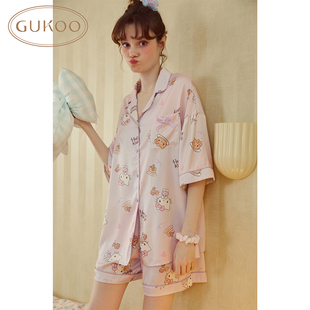 Gukoo 果壳睡衣女夏款 卡通系列满印甜美短袖 家居服套装