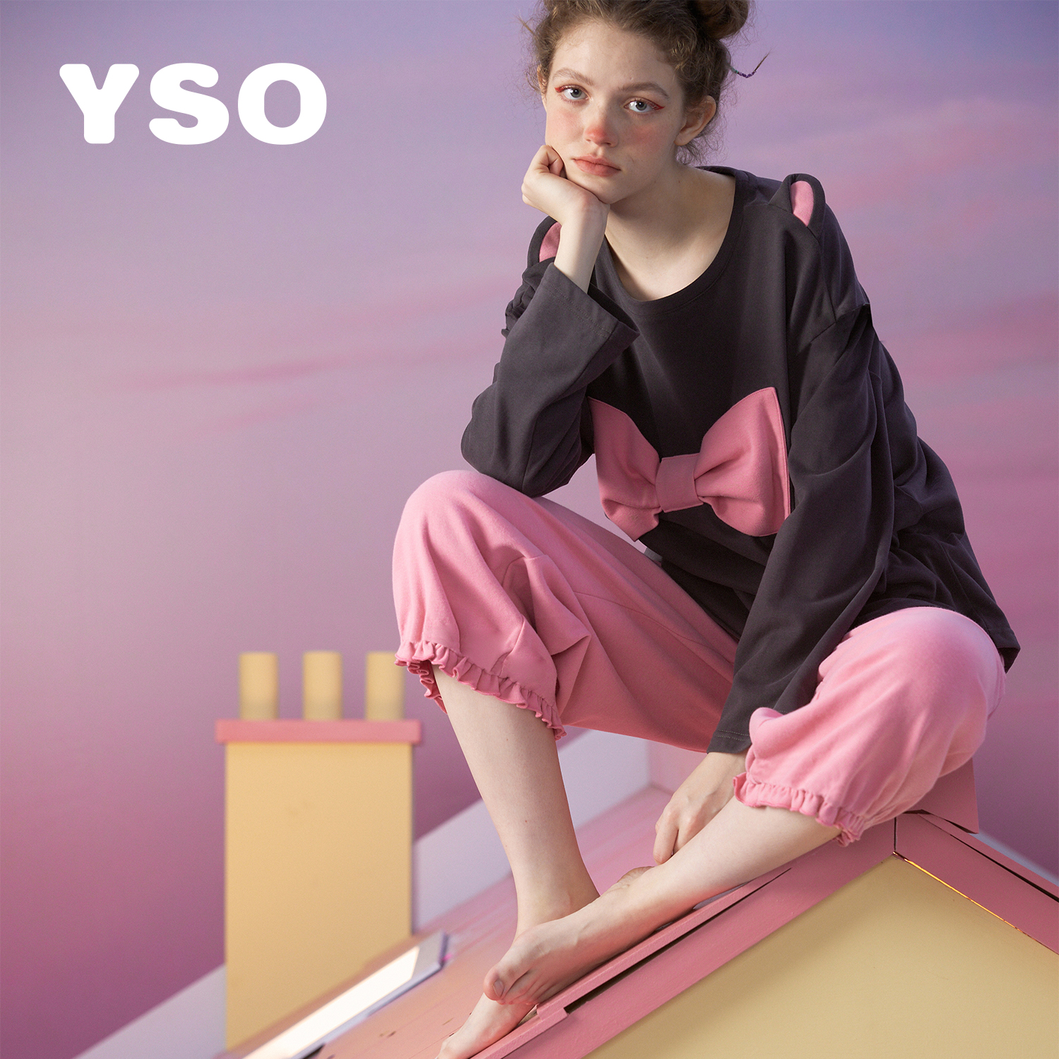 Gukoo/果壳YSO睡衣女春秋大蝴蝶结系列家居服套装