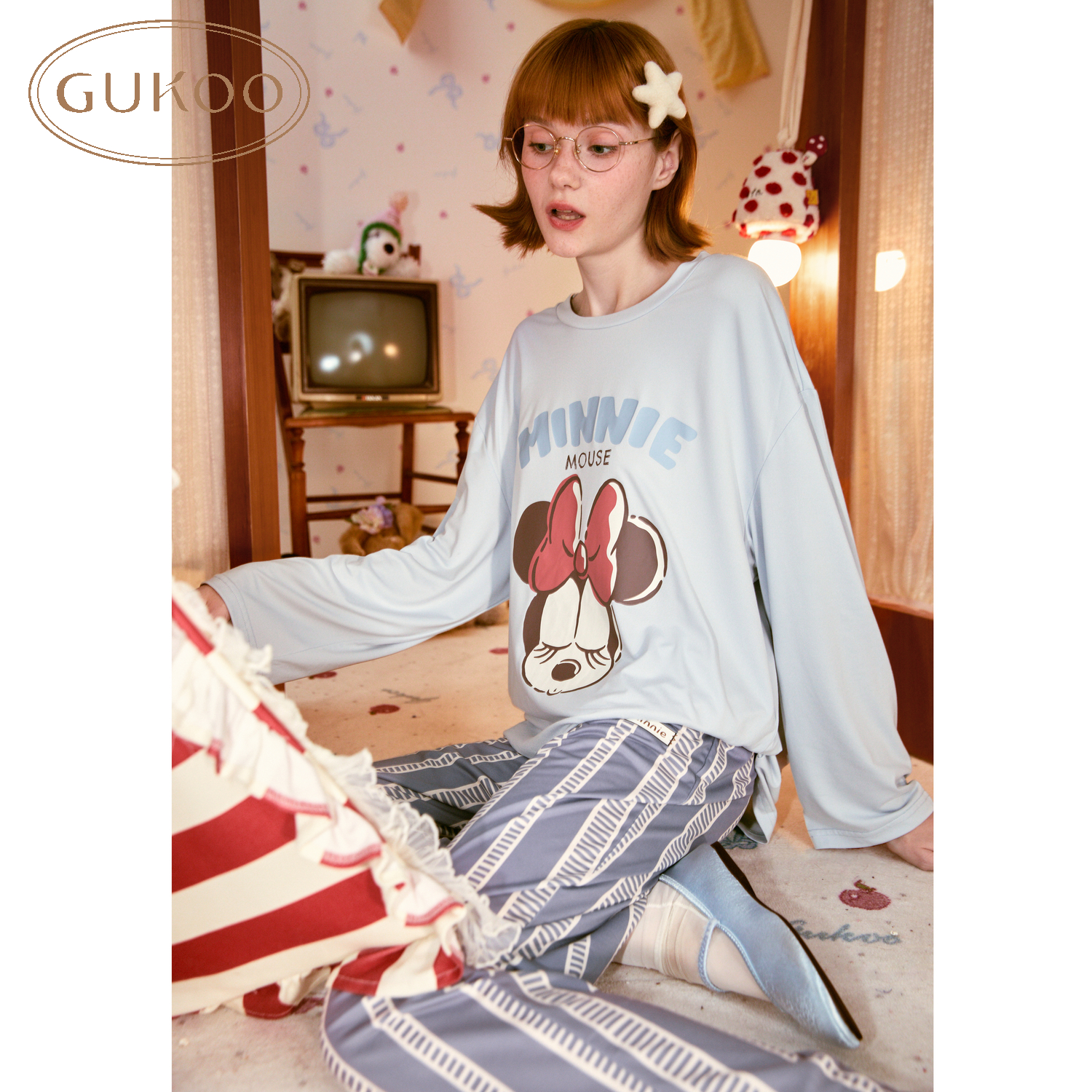 Gukoo/果壳睡衣女春秋款迪士尼系列卡通长袖家居服套装