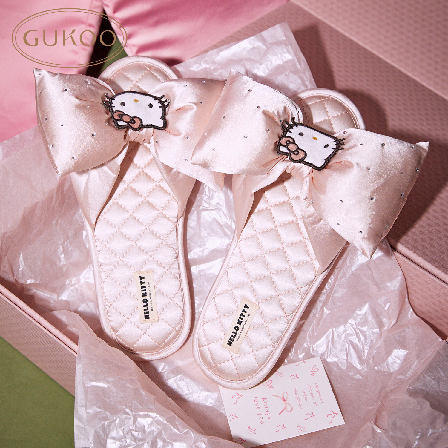 Gukoo/果壳拖鞋女春夏新款HelloKitty联名轻奢高级感家居平底拖鞋