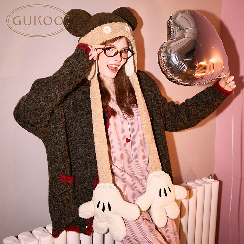 Gukoo/果壳帽子女冬季毛茸茸米奇系列耳朵可爱保暖冬款防风帽子