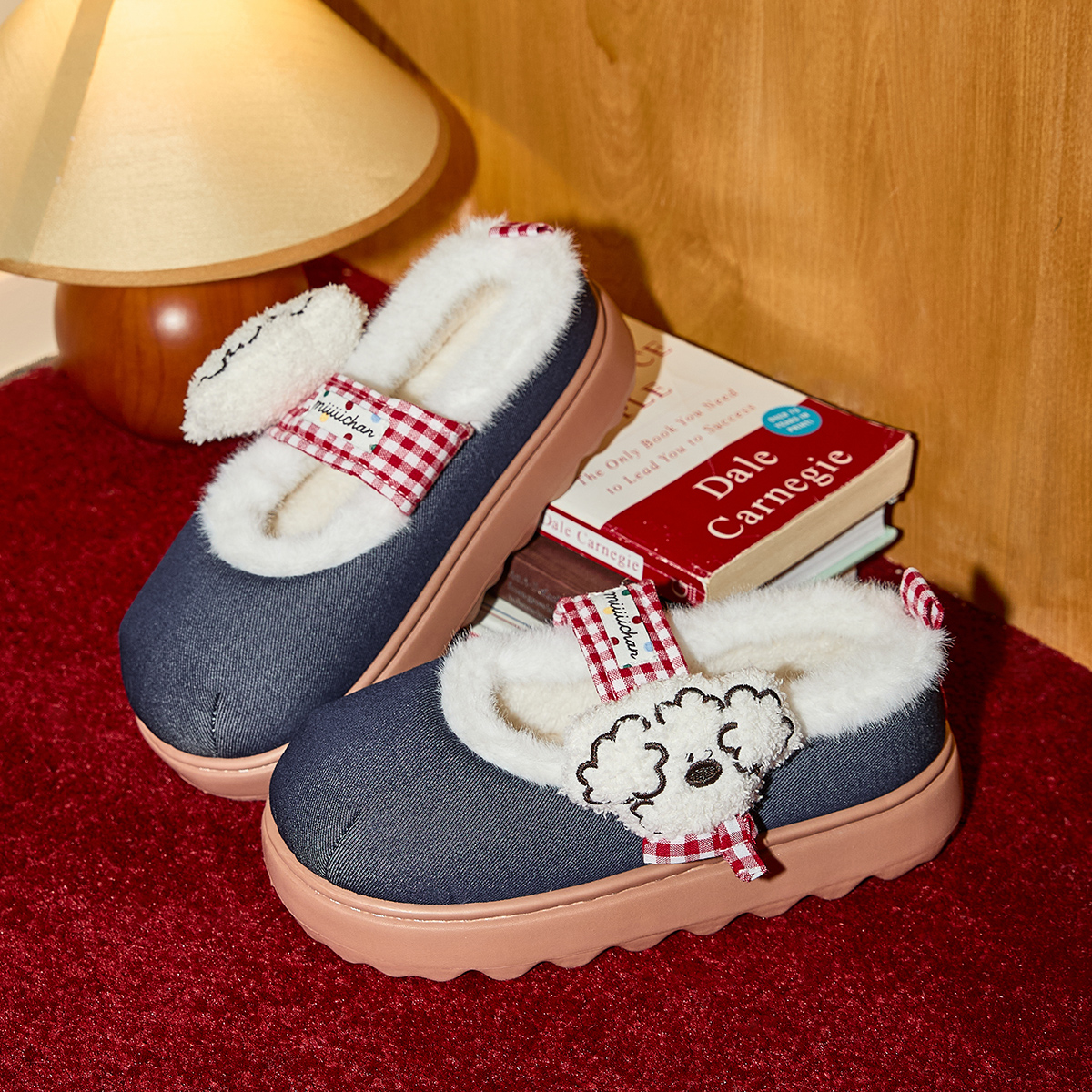 Gukoo/果壳棉拖女冬miiiiichan系列毛毛地板家居可外穿拖鞋