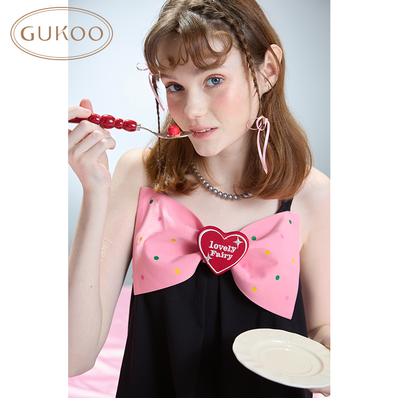 Gukoo/果壳睡衣女夏款礼物系列蝴蝶结甜美吊带家居服睡裙