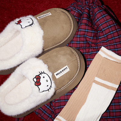 Gukoo/果壳拖鞋女秋冬HelloKitty厚底加绒可外穿毛毛拖鞋