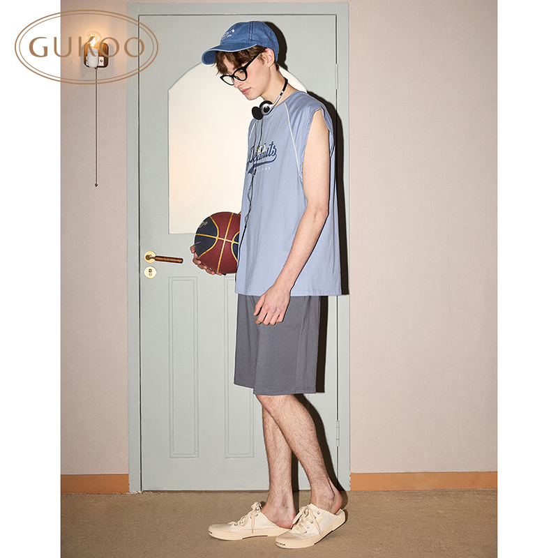 Gukoo/果壳睡衣男夏款史努比系列纯棉短袖家居服套装