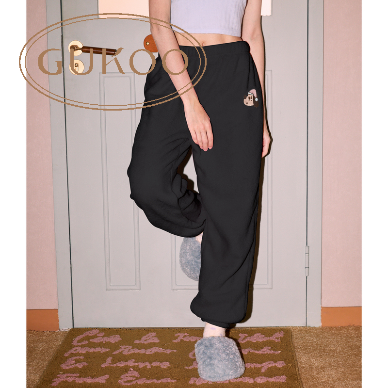 Gukoo/果壳睡裤女冬季轰轰小狗系列纯色加绒家居裤可外穿