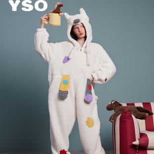 yso睡衣女冬款小马系列加厚珊瑚绒连体衣可外穿家居服套装