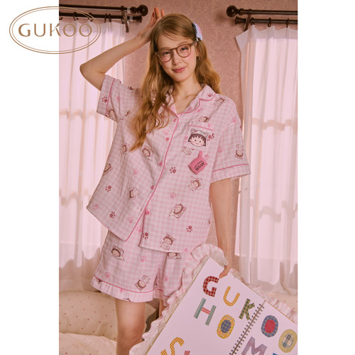 Gukoo/果壳【双层棉纱100%棉】睡衣女夏樱桃小丸子联名纯棉家居服