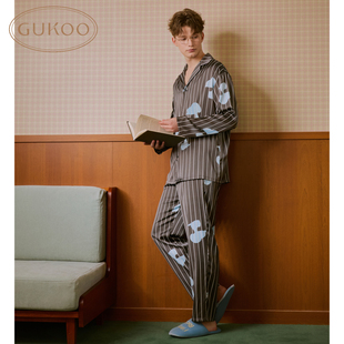 Gukoo/果壳睡衣男史努比联名高品质睡衣男春秋冰丝轻奢家居服套装