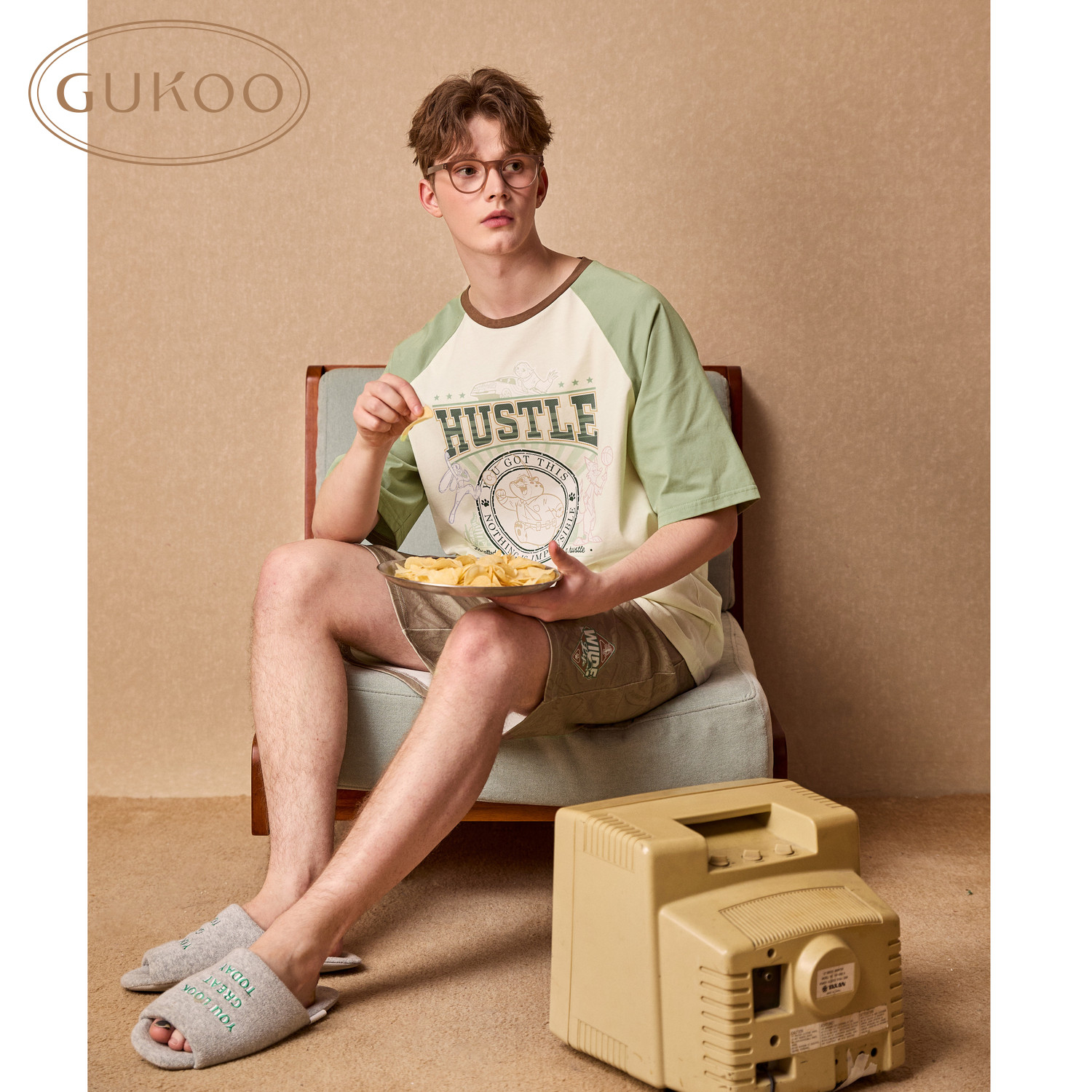 Gukoo/果壳睡衣男夏季款疯狂动物城联名短袖薄款外穿家居服套装