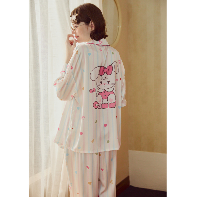 Gukoo/果壳睡衣女春秋款mikko冰丝满印高级感长袖家居服套装