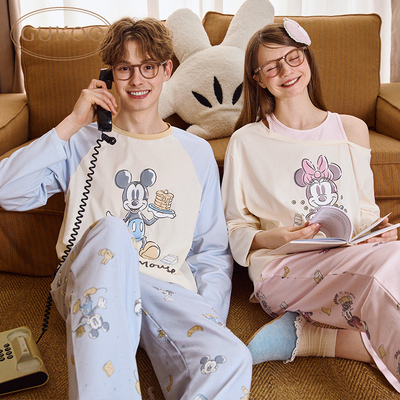 Gukoo/果壳情侣睡衣春秋新款迪士尼长袖满印裤子家居服