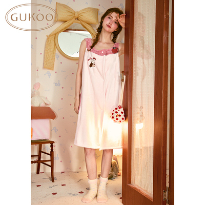 Gukoo/果壳女士浴裙四季款轰轰小狗系列可爱家居浴巾浴衣