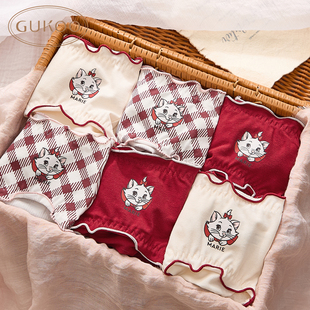Gukoo/果壳内裤女玛丽猫红色无痕不夹臀本命马年女士内裤
