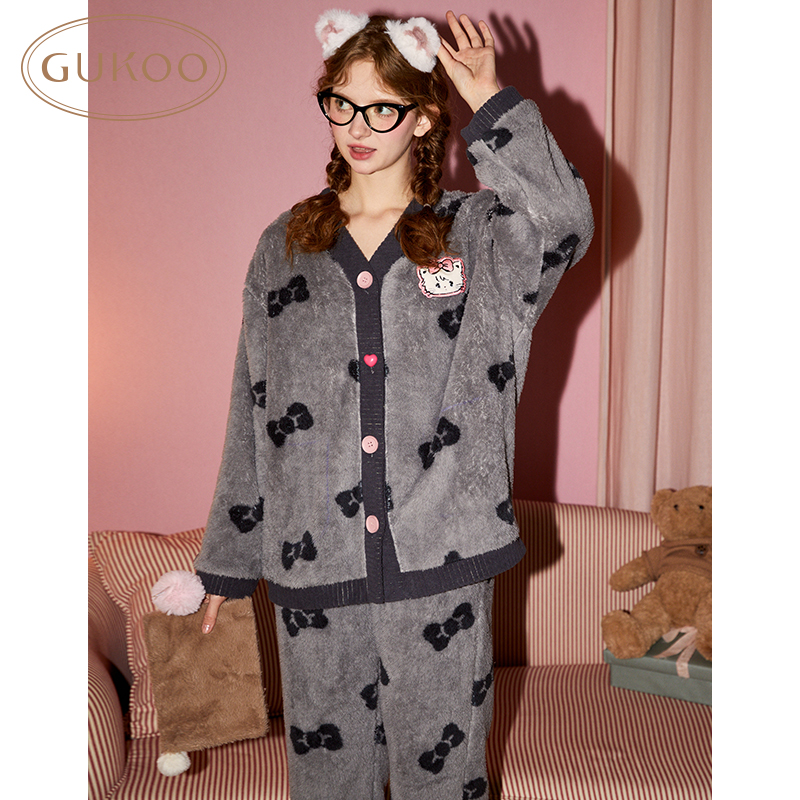 Gukoo/果壳睡衣女冬mikko系列保暖舒适可外穿家居服套装
