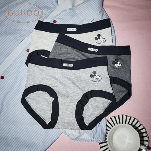 Gukoo/果壳【10A抑菌纯棉裆】内裤女迪士尼联名灰色舒适内裤3条装