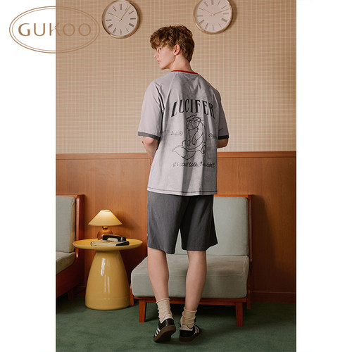 Gukoo/果壳睡衣男夏季迪士尼路西法联名短袖薄款外穿家居服套装