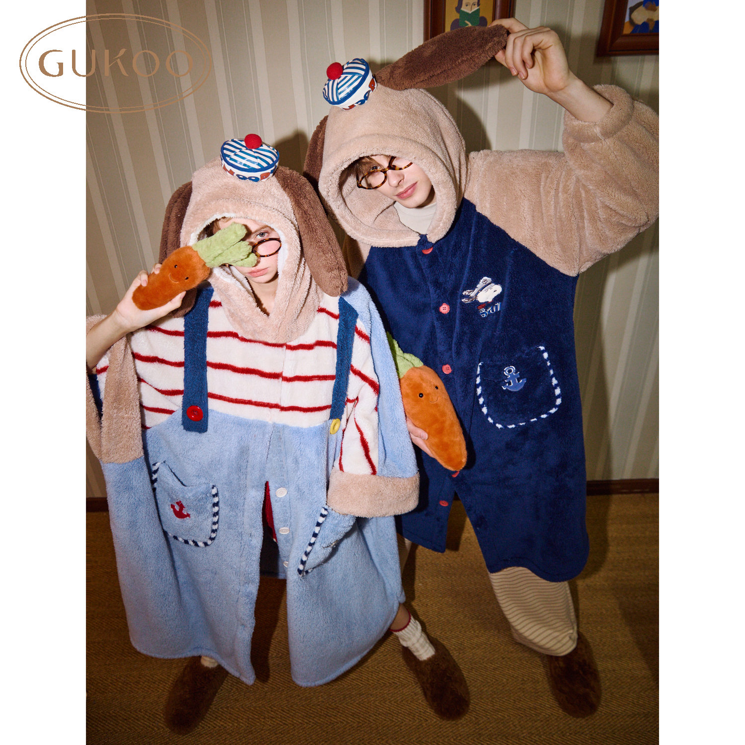 Gukoo/果壳睡衣情侣款冬季珊瑚绒史努比联名家居服睡袍