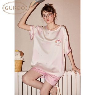 Gukoo 果壳睡衣女夏款 mikko系列冰丝质感短袖 家居服套装