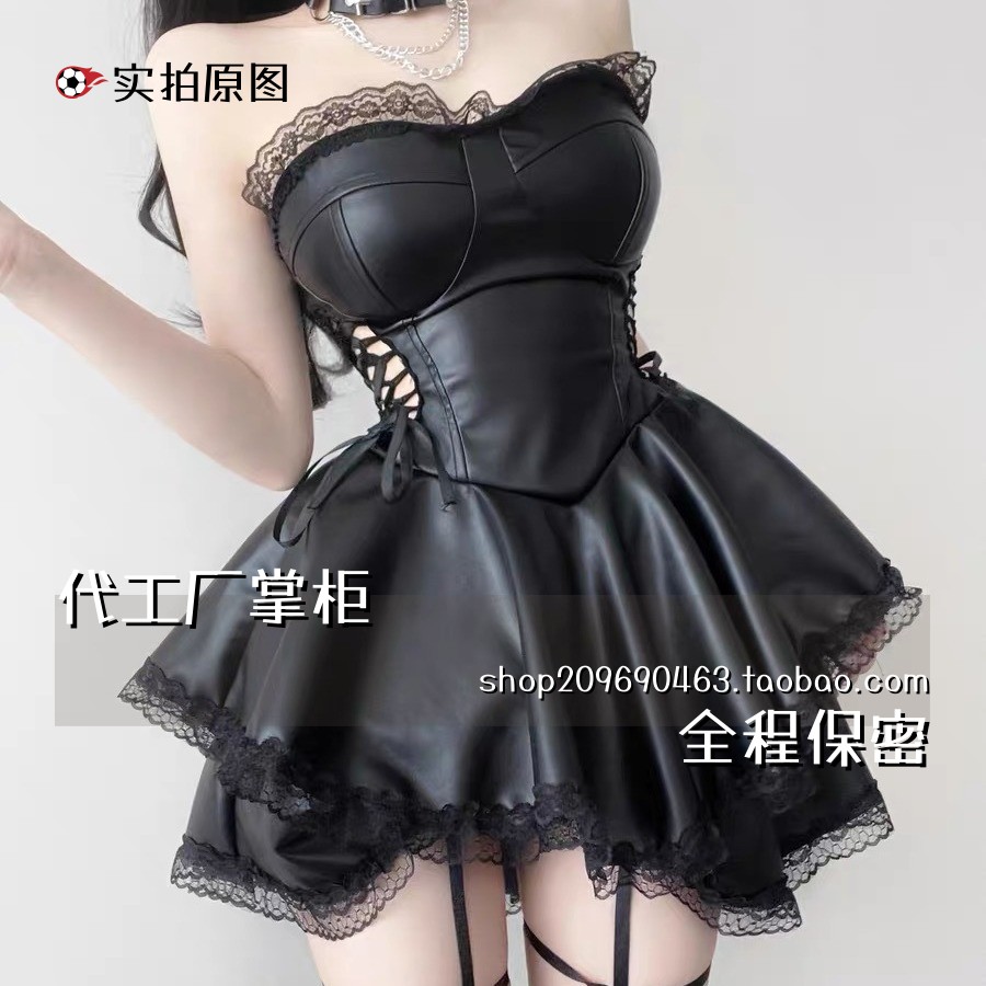 连云港婉汐服饰内衣女辣妹侧腰镂空绑带蕾丝拼接抹胸紧身连衣裙制