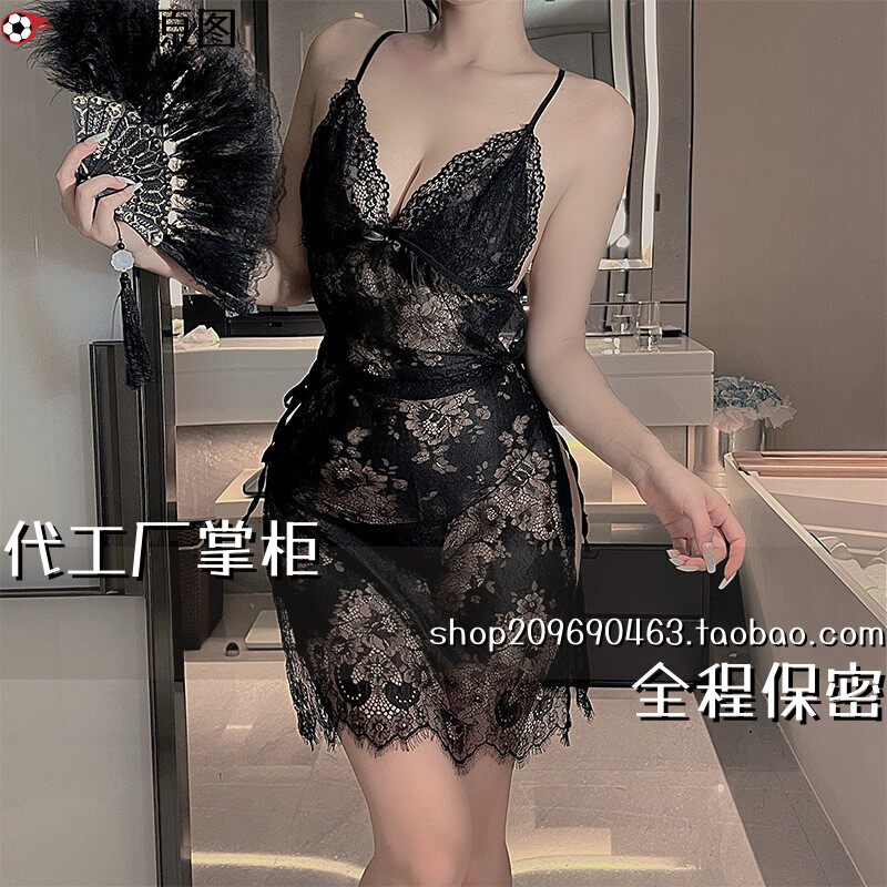 女友趣味制服大码睡裙内衣女蕾丝露背吊带裙大码系带制服
