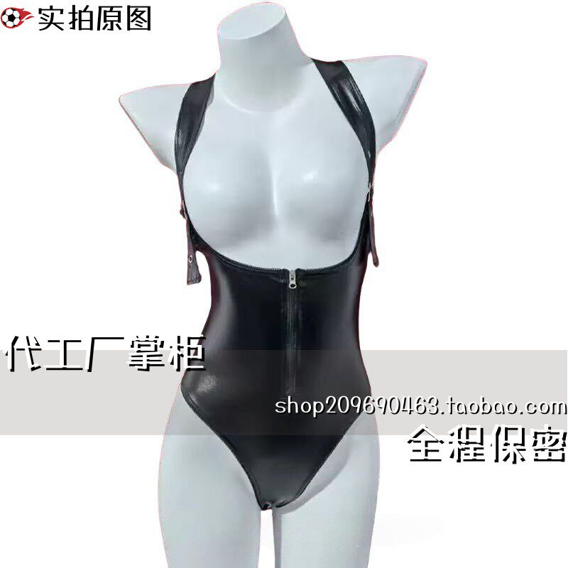 情侣蕾丝睡裙内衣漆皮背带连体衣可调节免脱女装套装
