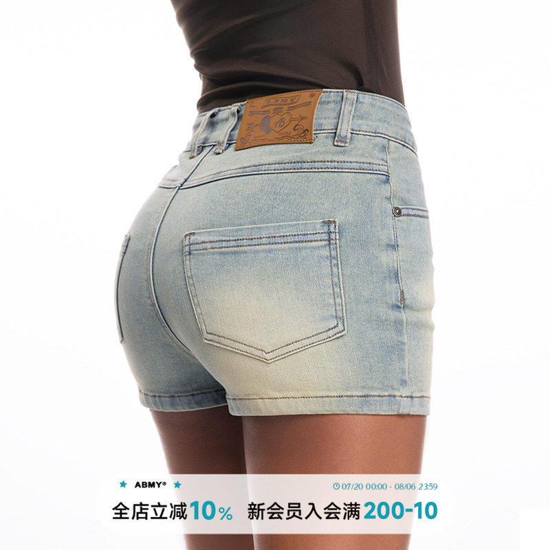 ABMY 进阶腿精 性感包臀牛仔短裤女弹力紧身美式覆古辣妹显瘦热裤