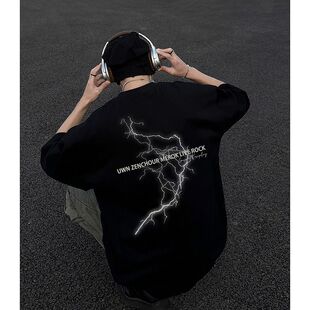 夏季精梳重磅纯棉欧美高街印花短袖T恤男女宽松百搭美式潮牌