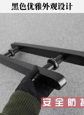 防撞圆头无框玻璃门拉手方管不锈钢黑色把手简约木门推拉门大拉手