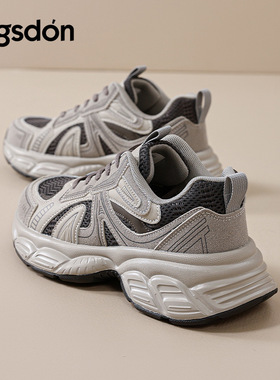 奥古狮登灰色老爹鞋女款2026新款春季显高小个子运动鞋厚底休闲鞋