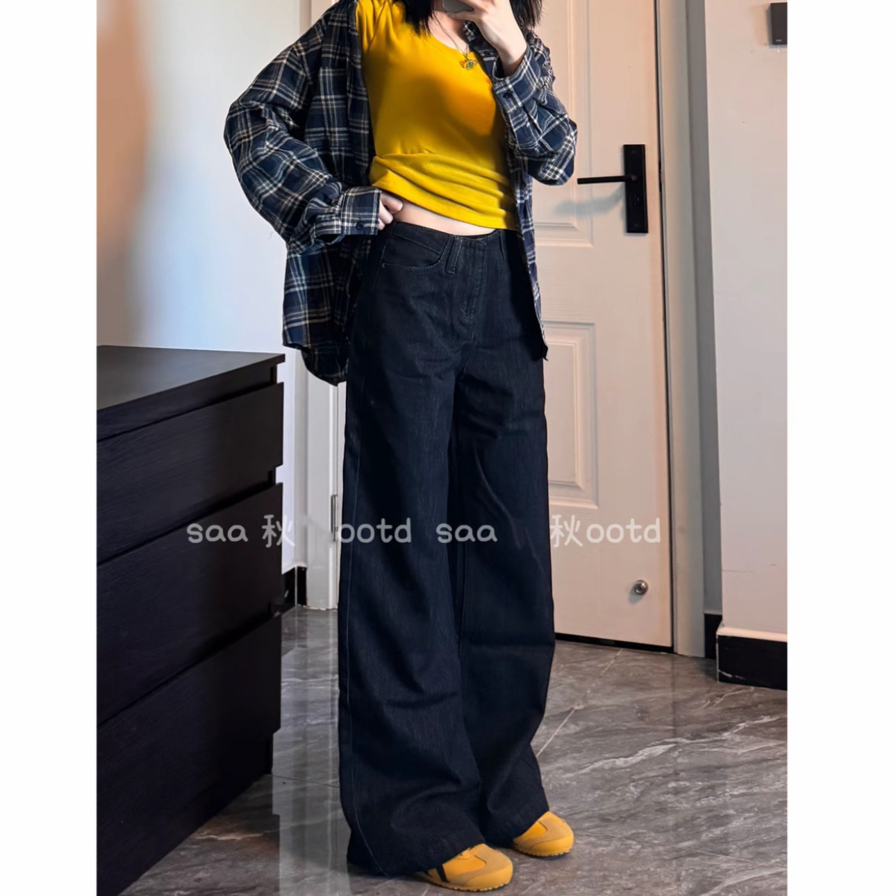 美式复古设计感黑色牛仔裤女新款显瘦无腰头直筒裤低腰阔腿裤子女