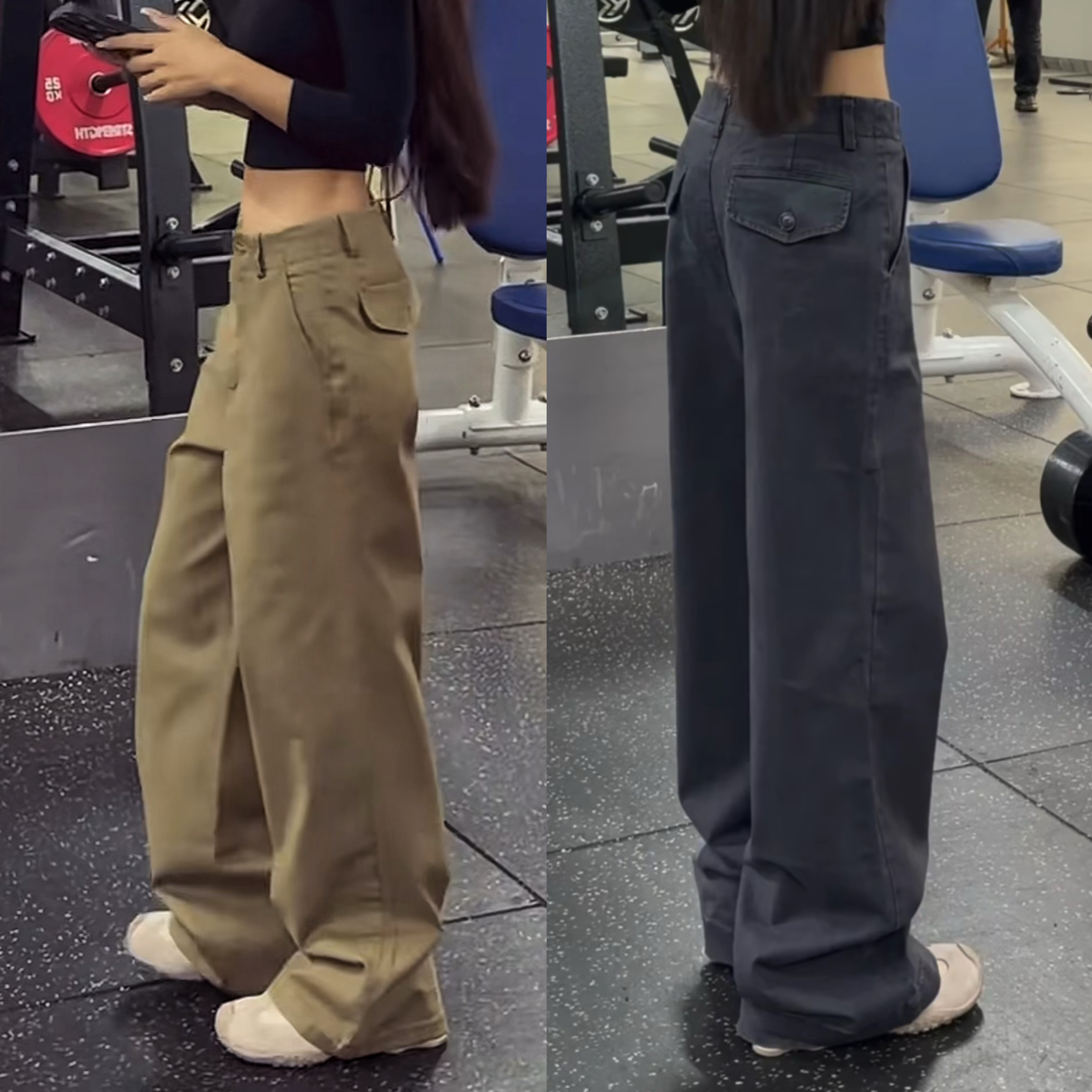 美式复古中低腰直筒阔腿女休闲裤