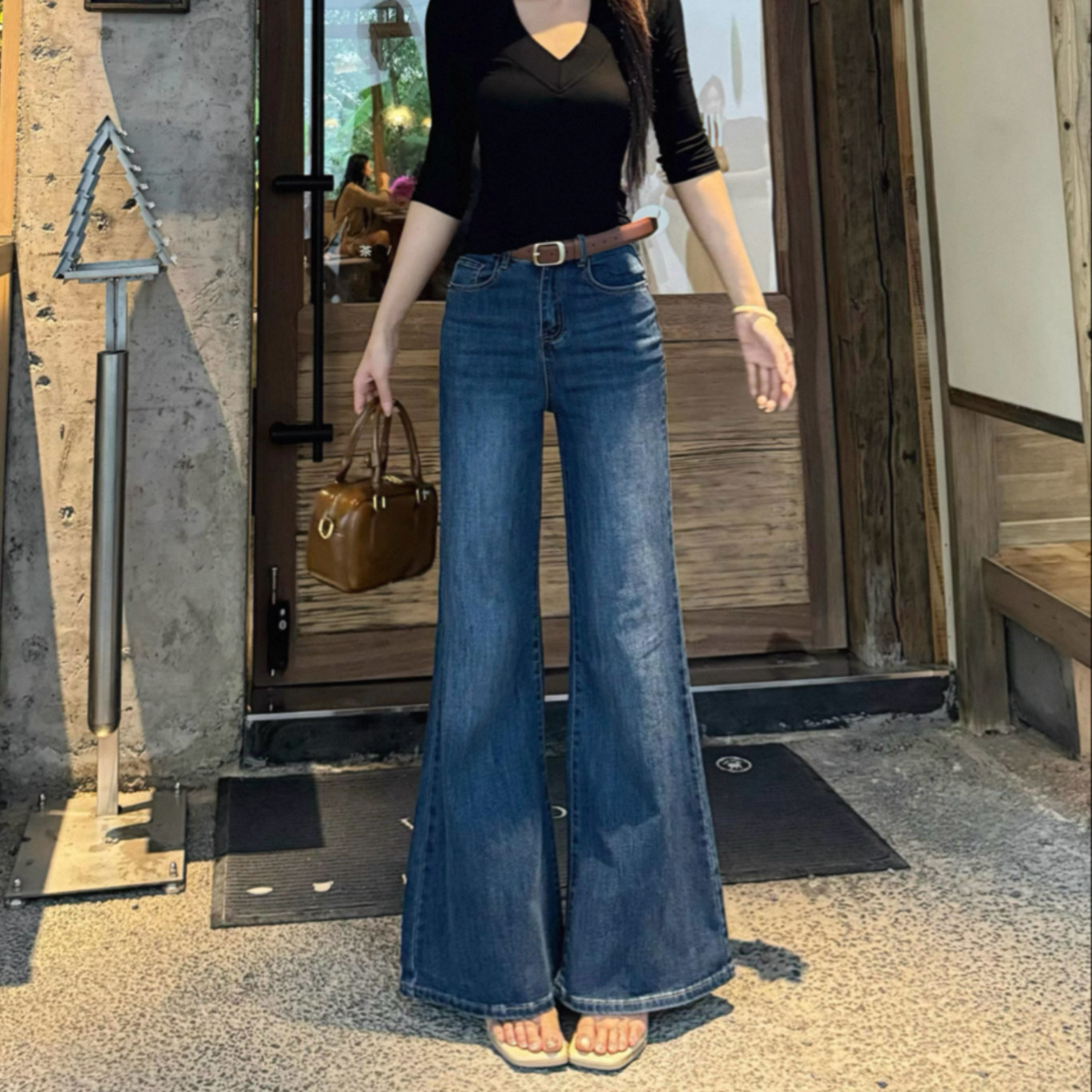 复古高腰显瘦弹力微喇叭牛仔裤女