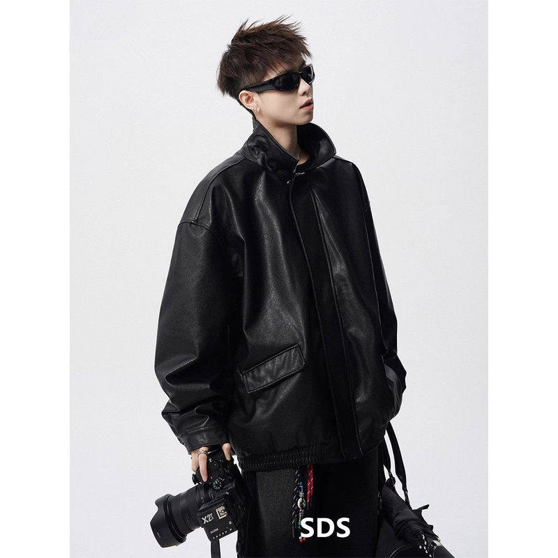 美拉德皮衣外套男秋冬季加厚潮牌痞帅防风机车服休闲真皮翻领夹克