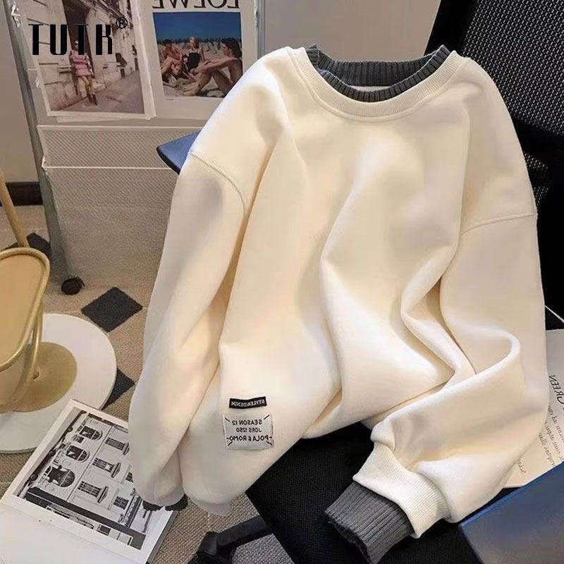 卫衣男秋冬季新款加绒加厚圆领长袖t恤潮牌宽松慵懒风假两件外套