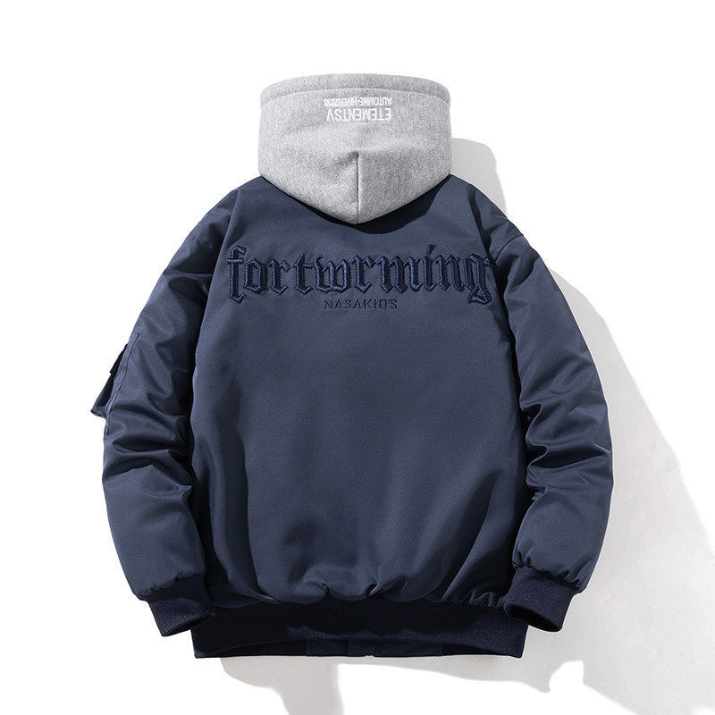 美式字母刺绣棒球棉服棉衣男情侣复古宽松外套秋冬加厚飞行员夹克