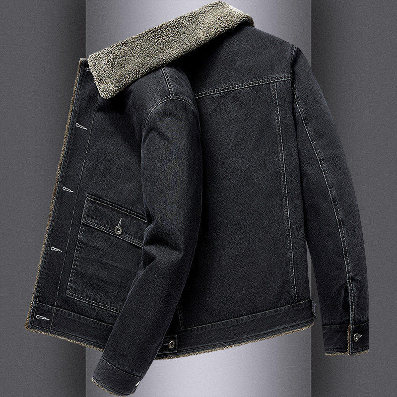 飞行员牛仔外套男冬季潮流宽松大码休闲上衣服加绒加厚保暖男夹克